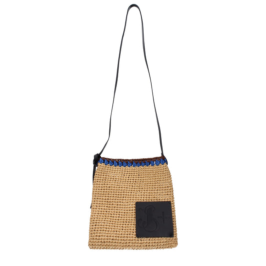 Jil Sander beige raffia crossbody tas Jil Sander