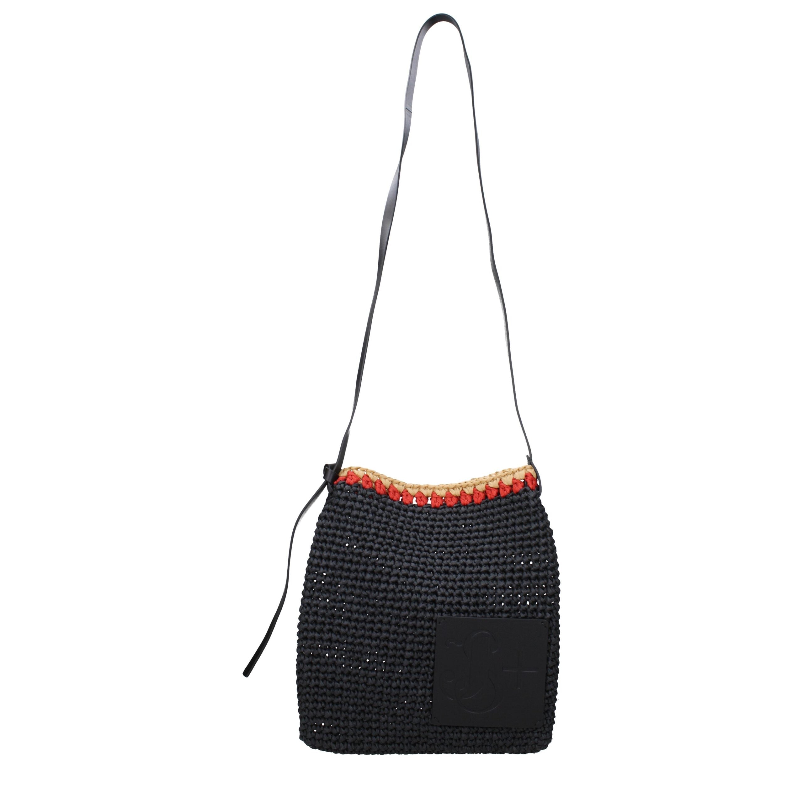 Jil Sander zwarte raffia crossbody tas Jil Sander