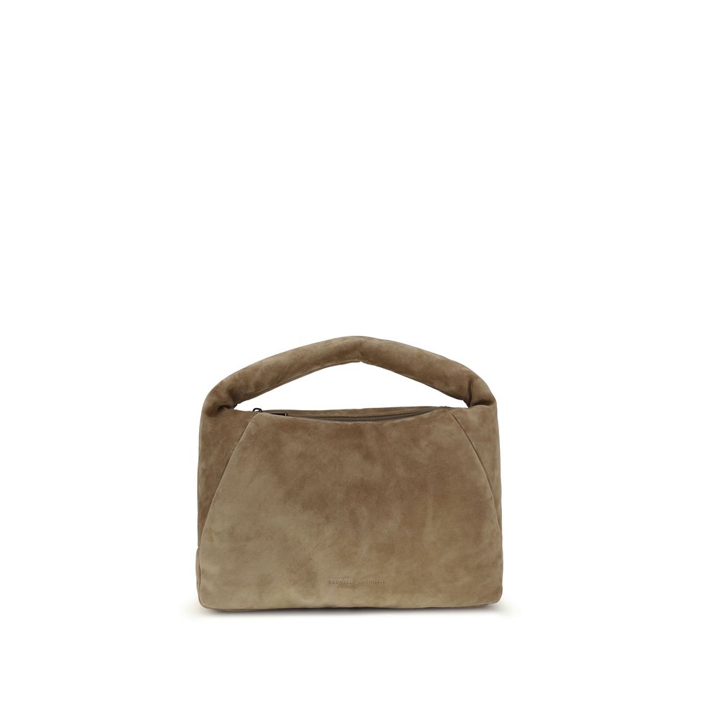 Brunello Cucinelli schoudertas in beige suède kalfsleer Brunello Cucinelli