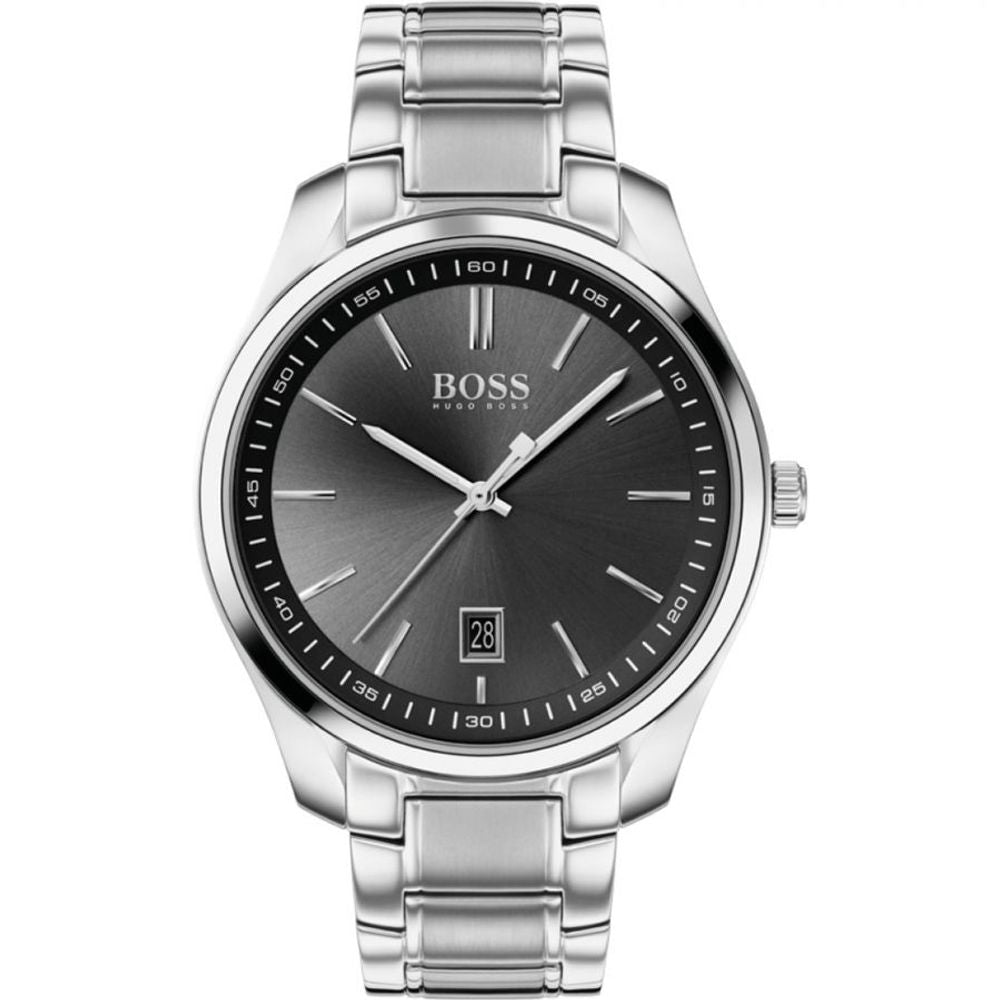 Hugo Boss herenhorloge in grijs roestvrij staal met zwarte wijzerplaat Hugo Boss