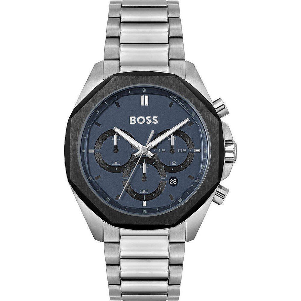 Hugo Boss herenhorloge in grijs roestvrij staal met blauwe wijzerplaat Hugo Boss