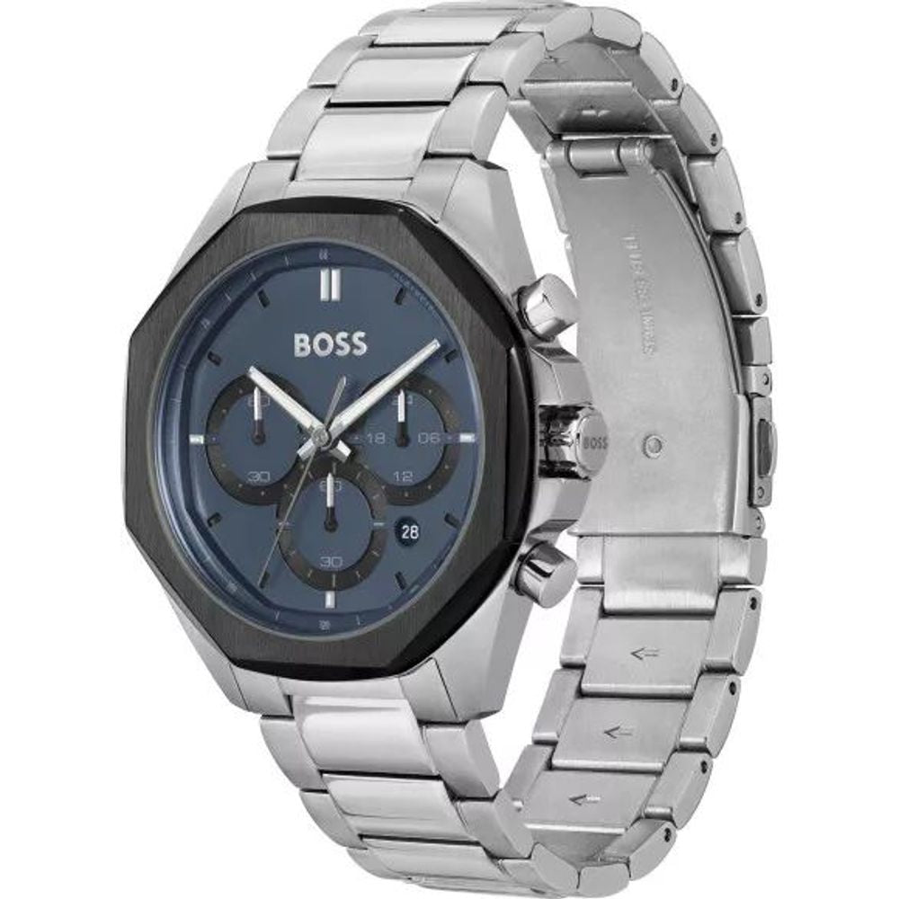 Hugo Boss herenhorloge in grijs roestvrij staal met blauwe wijzerplaat Hugo Boss
