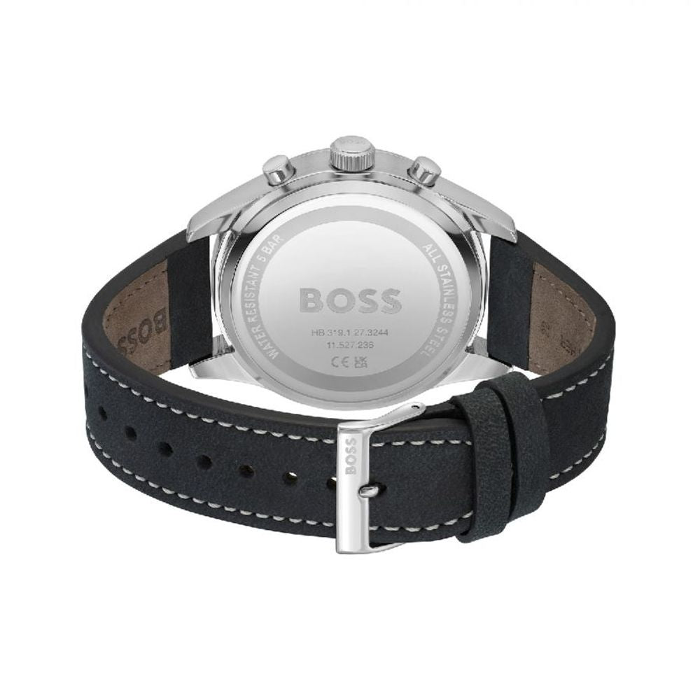 Hugo Boss herenhorloge met zwarte lederen band en zwarte wijzerplaat Hugo Boss