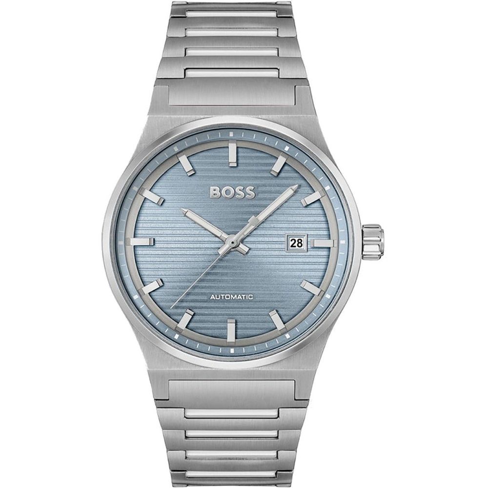 Hugo Boss herenhorloge in grijs roestvrij staal met blauwe wijzerplaat Hugo Boss