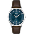 Hugo Boss herenhorloge met bruine lederen band en blauwe wijzerplaat Hugo Boss