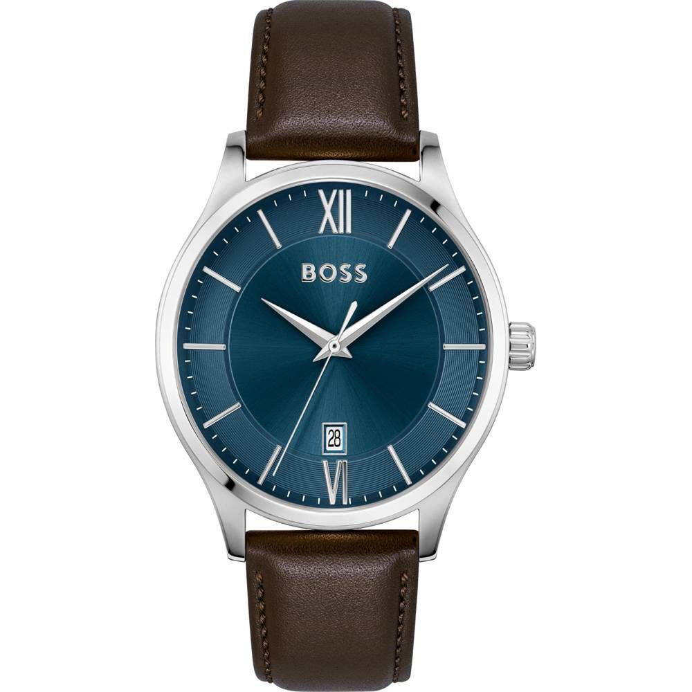 Hugo Boss herenhorloge met bruine lederen band en blauwe wijzerplaat Hugo Boss