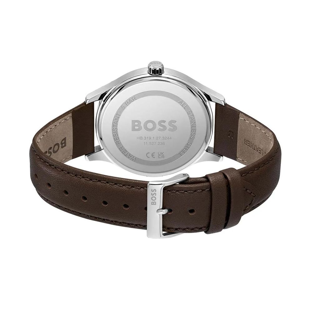 Hugo Boss herenhorloge met bruine lederen band en blauwe wijzerplaat Hugo Boss