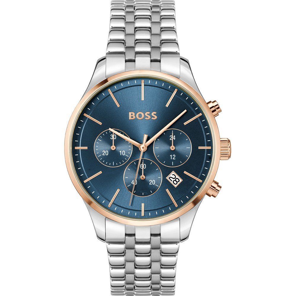 Hugo Boss herenhorloge in grijs roestvrij staal met blauwe wijzerplaat Hugo Boss