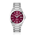 Hugo Boss herenhorloge in grijs roestvrij staal met rode wijzerplaat - Maranos