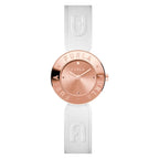Furla horloge met roségouden kast en witte lederen band