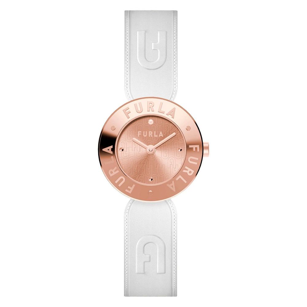 Furla horloge met roségouden kast en witte lederen band