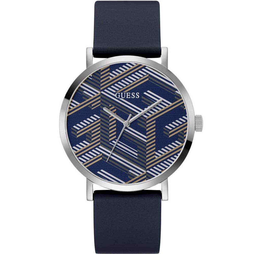 Guess horloge in blauw siliconen met blauwe wijzerplaat Guess