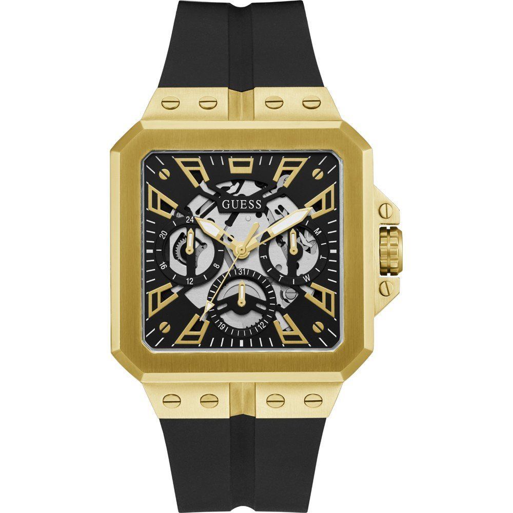 Guess horloge in zwart siliconen met zwarte wijzerplaat Guess