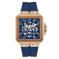 Guess horloge in blauw siliconen met blauwe wijzerplaat Guess