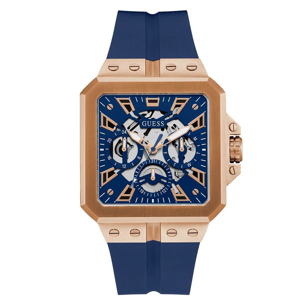 Guess horloge in blauw siliconen met blauwe wijzerplaat Guess