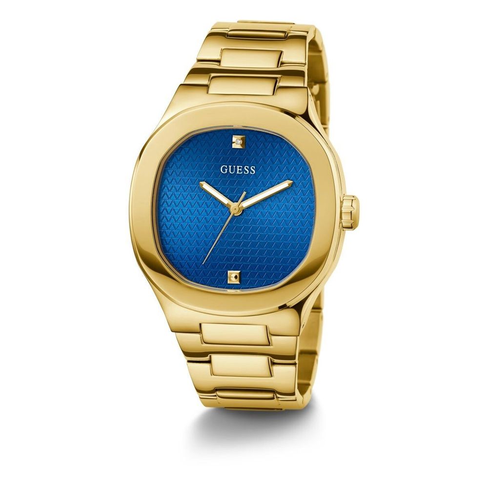 Guess horloge in goudkleurig roestvrij staal met blauwe wijzerplaat Guess