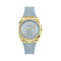 Guess horloge met blauwe siliconen band en gouden kast Guess