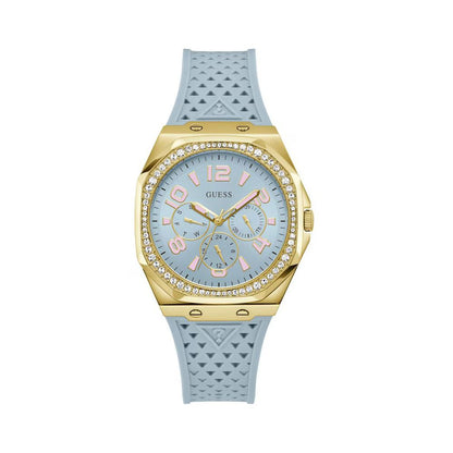 Guess horloge met blauwe siliconen band en gouden kast Guess