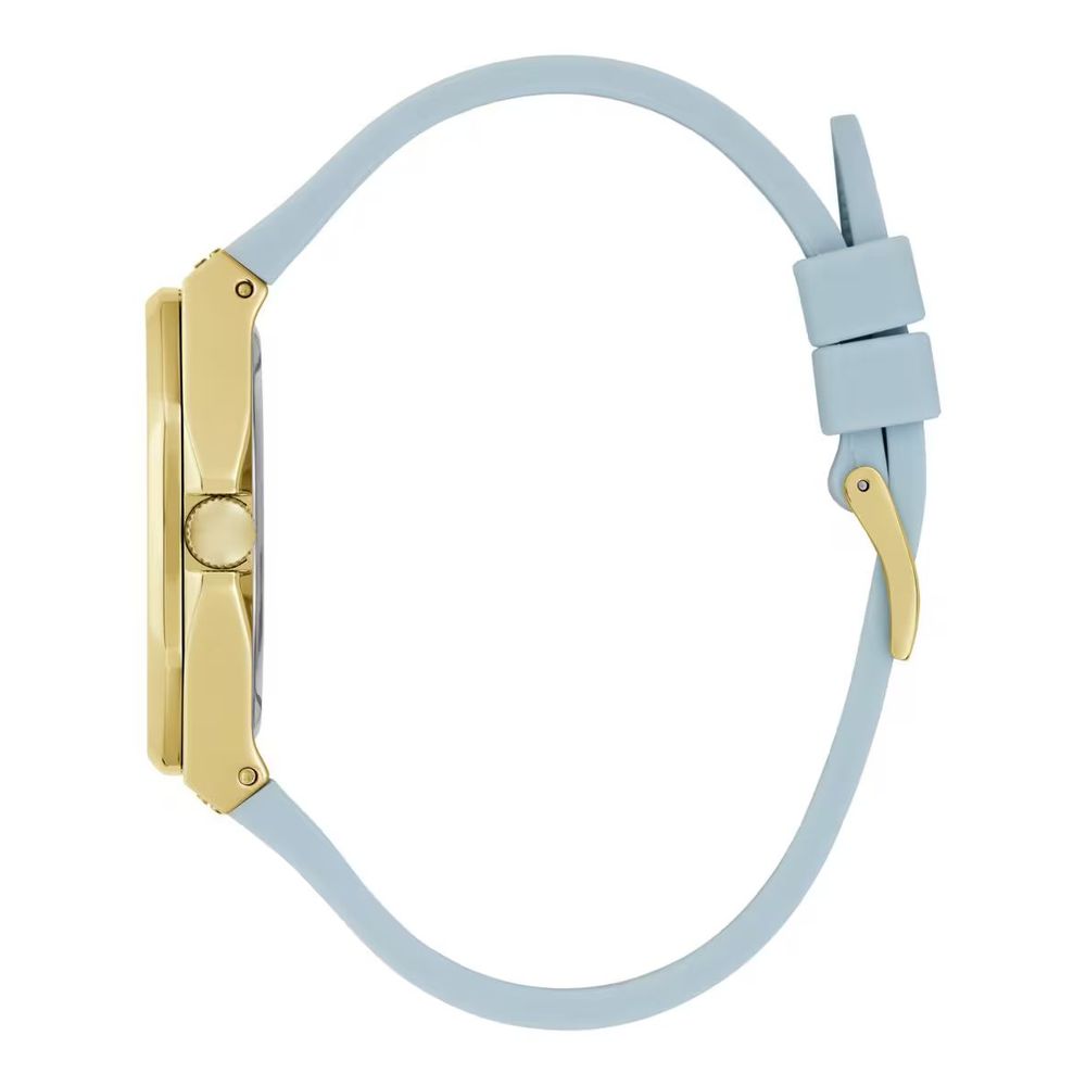 Guess horloge met blauwe siliconen band en gouden kast Guess