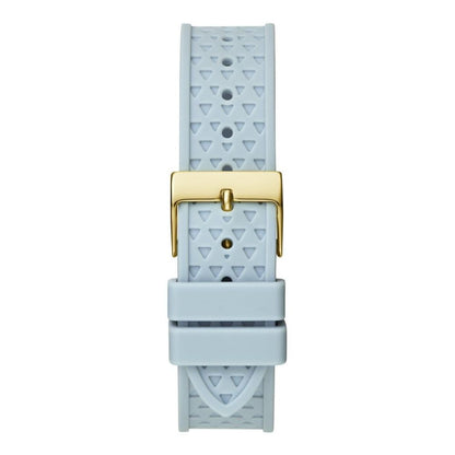 Guess horloge met blauwe siliconen band en gouden kast Guess
