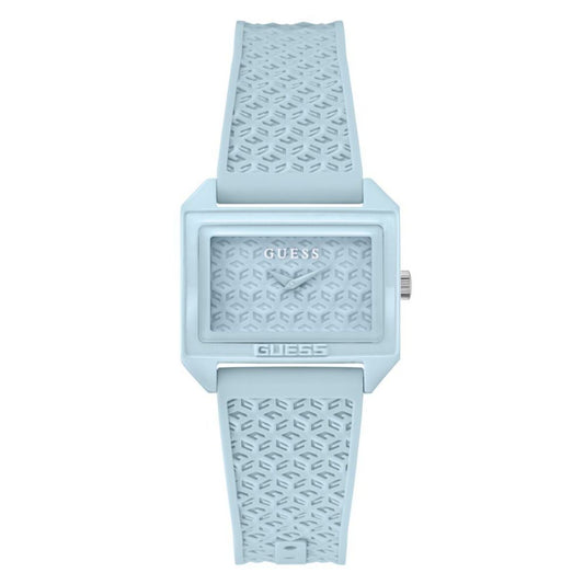 Guess horloge in blauw siliconen met blauwe wijzerplaat Guess