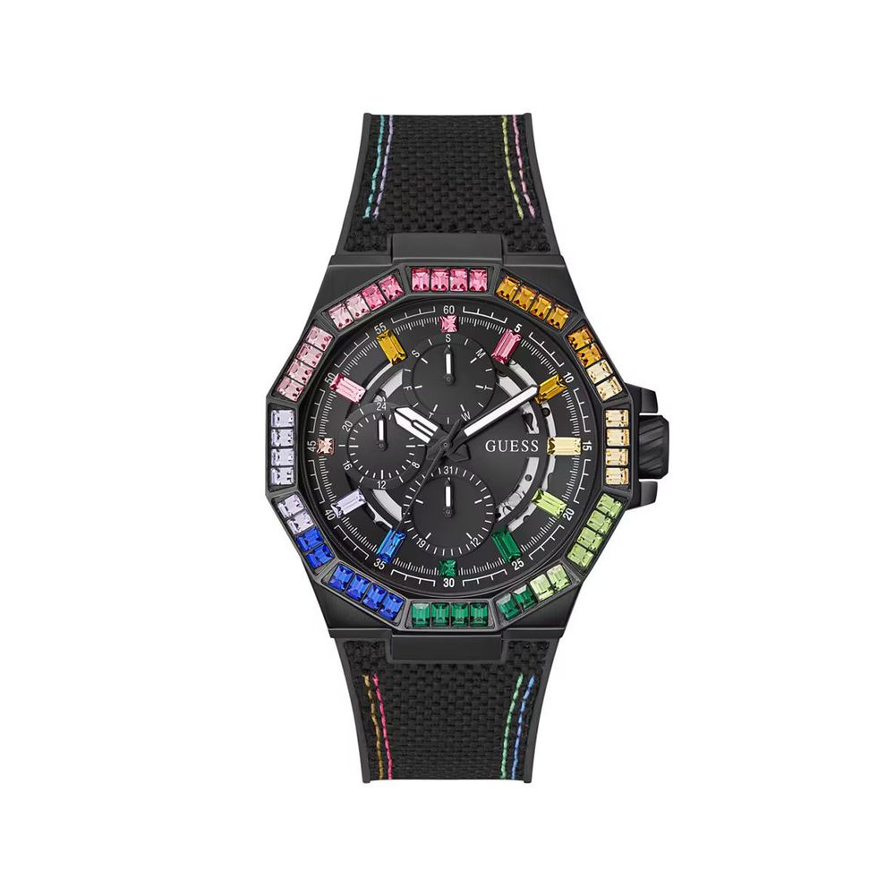 Guess horloge in zwart siliconen met zwarte wijzerplaat Guess