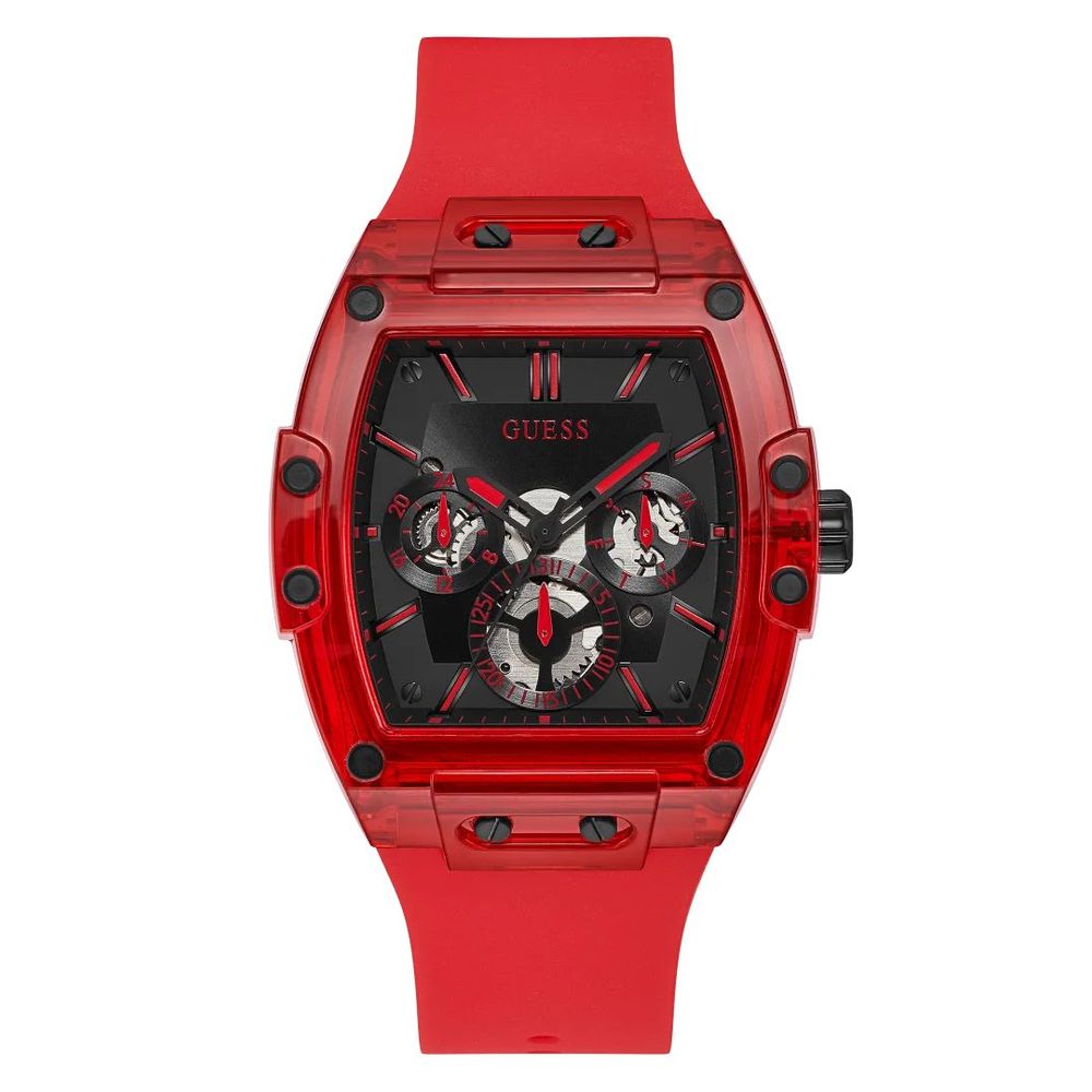 Guess sporthorloge in rood siliconen met zwarte wijzerplaat Guess