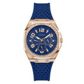 Guess horloge met blauwe siliconen band en blauwe wijzerplaat