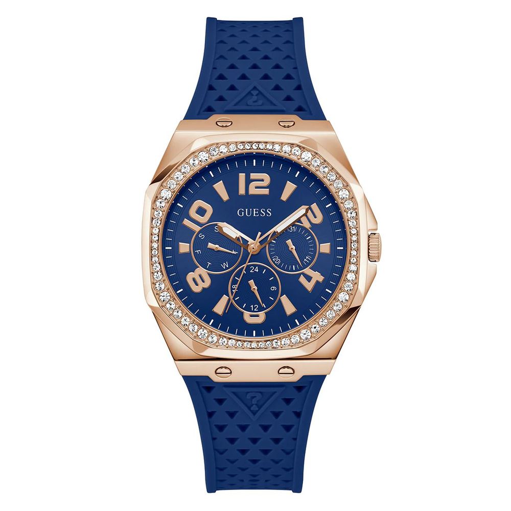 Guess horloge met blauwe siliconen band en blauwe wijzerplaat Guess