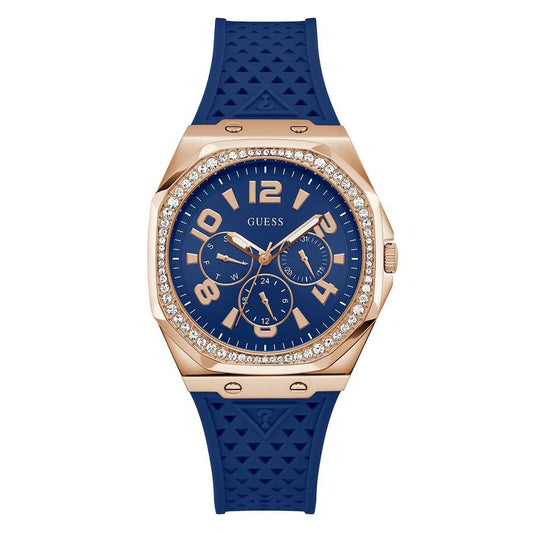 Guess horloge met blauwe siliconen band en blauwe wijzerplaat Guess