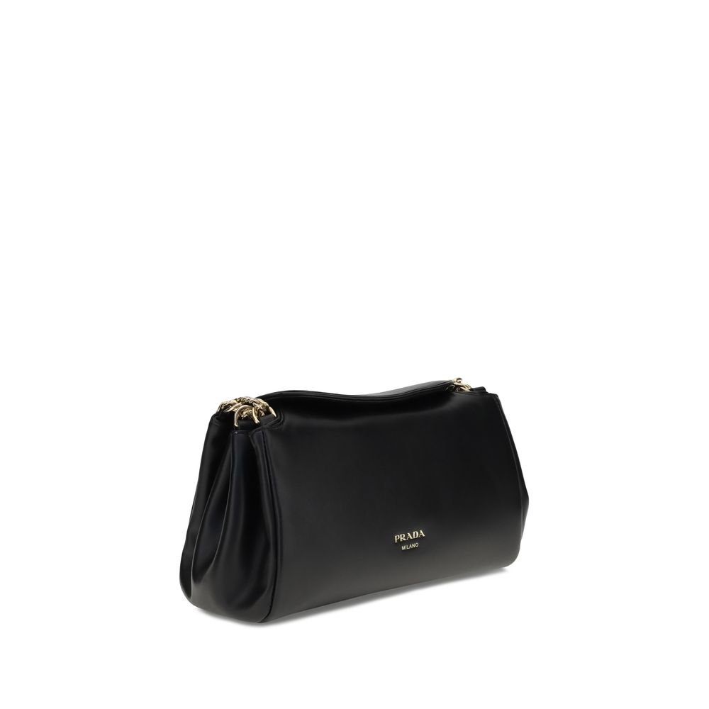 Prada shoulder bag in black lambskin with gold logo detail
