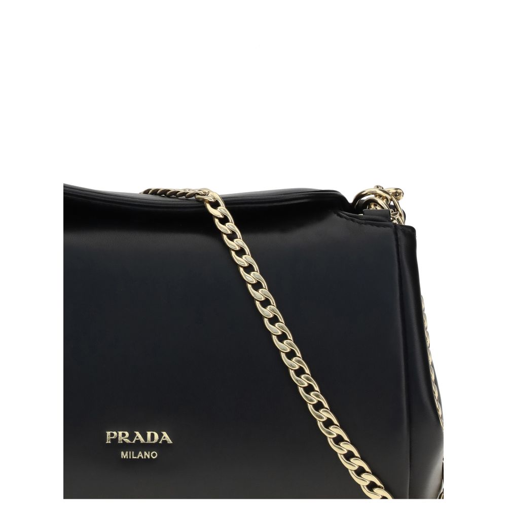 Prada shoulder bag in black lambskin with gold logo detail