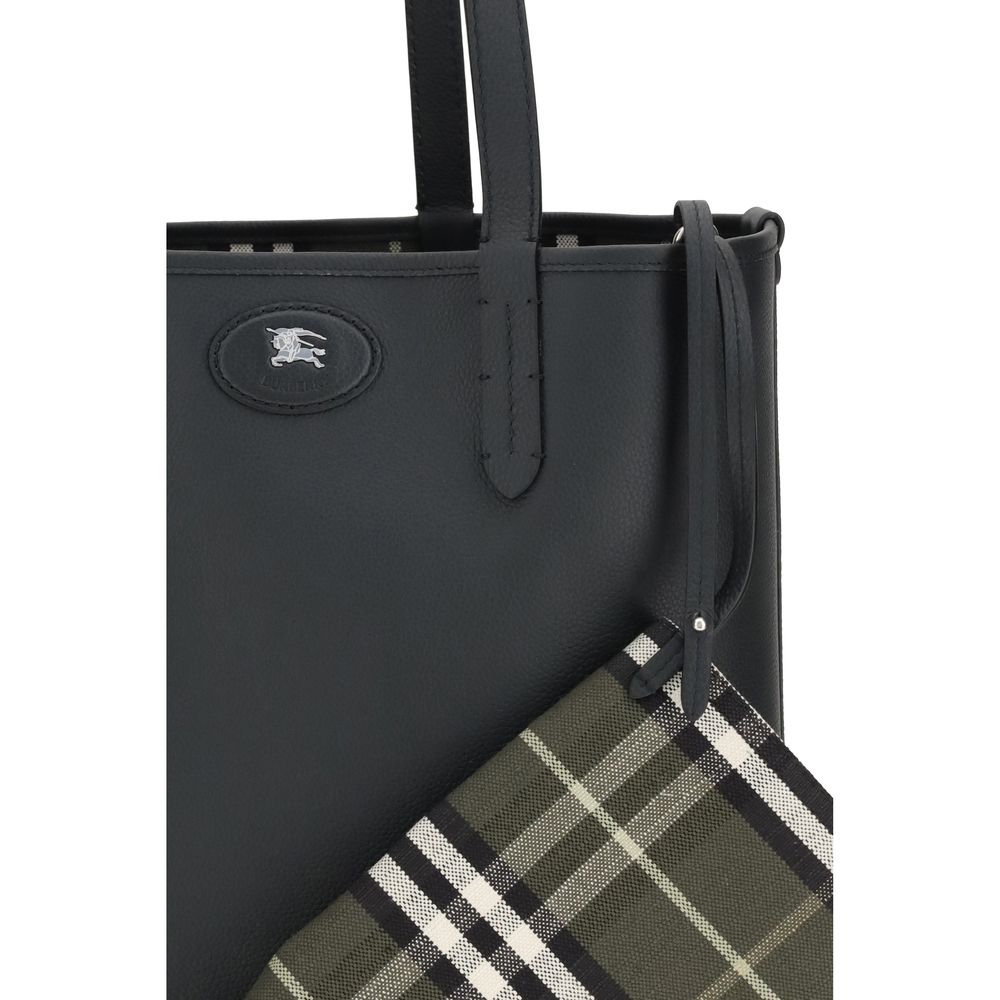 Burberry Bloomsbury Tote schoudertas in zwart kalfsleer met iconische Check-voering Burberry