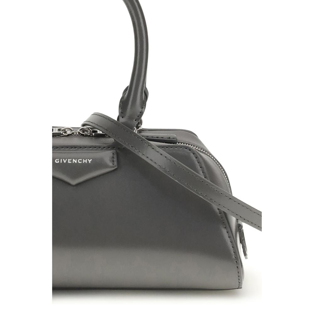 Givenchy Antigona East-West Mini Shoulder Bag in Gray Box Calf Leather with Gold-Colored Details
